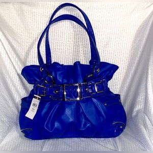 Wilsons Leather Blue Slouchy Shoulder Bag with Glossy Finish